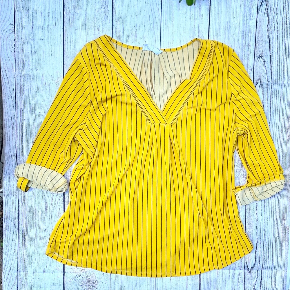 Yellow and black striped mid sleeve blouse